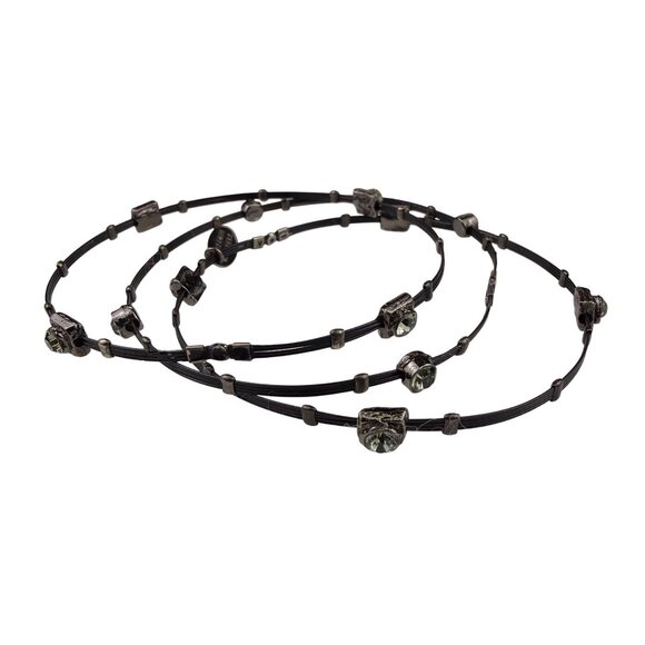 Seasonal Whispers Womens Black Metal Bracelets Set Crystal Accents Multi-Layer - Picture 2 of 6